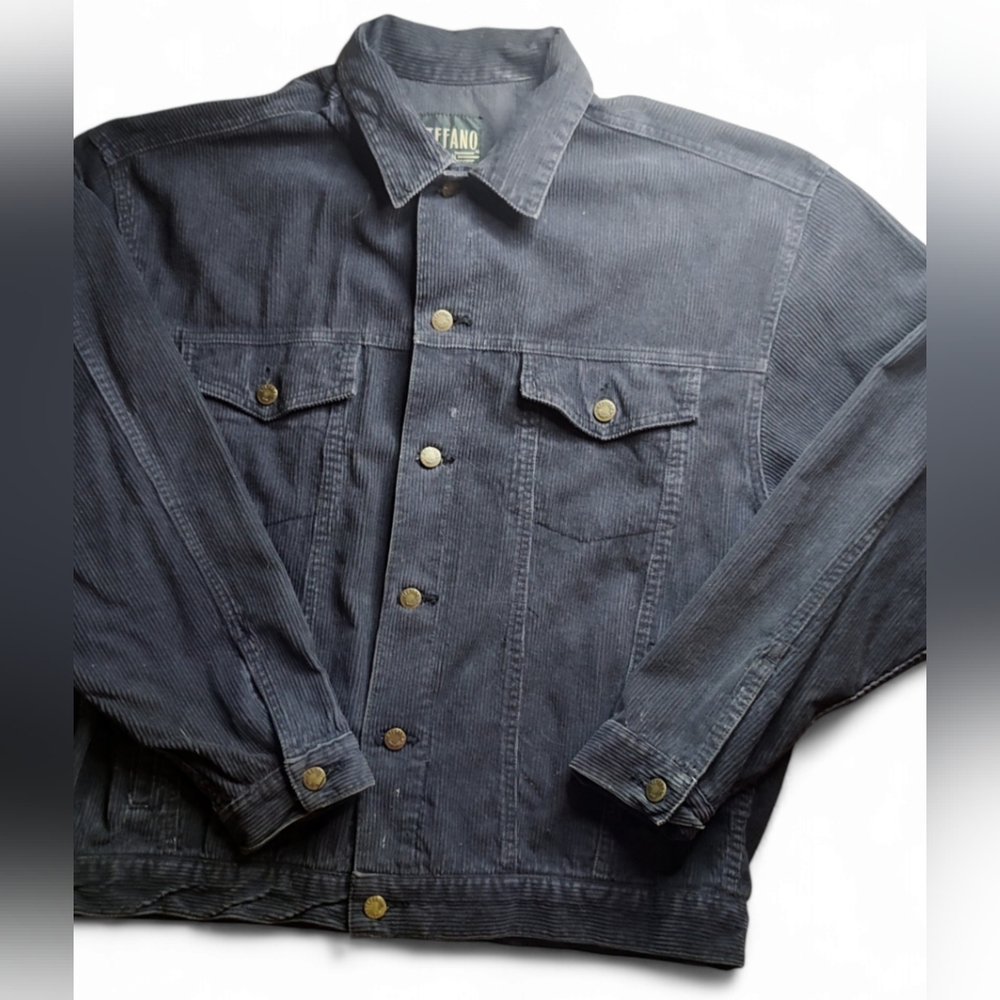 Stefano Man Fashion Bug Vintage Y2K Curdorory Black Cotton Trucker Jacket Size L